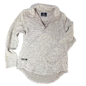 Simply Southern Pullover Sweater Light Gray Marled Snap Neck Size M